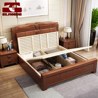 Lit double en bois massif avec fonction de rangement, grand lit, ensemble de lit pour chambre à coucher, vente en gros