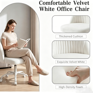 Silla de Oficina Giratoria Tapizada en Terciopelo con Respaldo Envolvente y Marco Blanco para Oficina en Casa, Trabajo <span class=keywords><strong>Remoto</strong></span> y <span class=keywords><strong>Escritorio</strong></span> de Computadora - Product Image 5