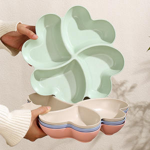 İstistackable meyve şekeri renkli akşam yemeği aperatif yiyecek servisi plastik tabak 4 bölme <span class=keywords><strong>Shamrock</strong></span> şekli aperatif tepsisi parti - Product Image 1