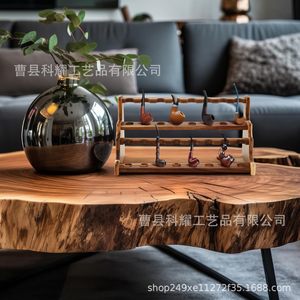 Wooden Pipe Rack <b>Desktop</b> Solid Wood Two Layer Storage <b>Shelf</b> For Smoking Pipes Brown Color - Product Image 1