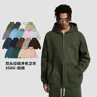 Hoodie Pria Dua Sisi Resleting 350gsm Berbahan Fleece Tebal 19 Warna Jaket Streetwear Oversize Logo Kustom Pakaian Unisex