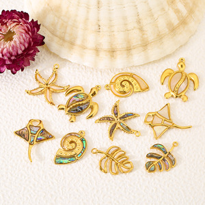 Colgante de acero inoxidable de la serie Ocean con diseño de tortuga, estrella de mar y concha, mosaico, accesorios de joyería DIY para la elaboración de collares. - Product Image 1