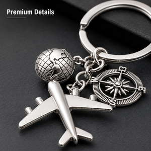 Vintage Antique Silver Zinc Alloy Travel Keychain Airplane Globe Compass Pendant <strong>Keyring</strong> <strong>Charm</strong> for Bag Luggage Gift RTS - Product Image 5