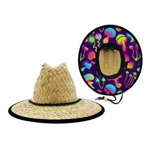 قبعة قش للأطفال حماية من الشمس سومبريرو للأطفال في الهواء الطلق حارس نجاة شاطئ واسع حافة الصيف الأطفال