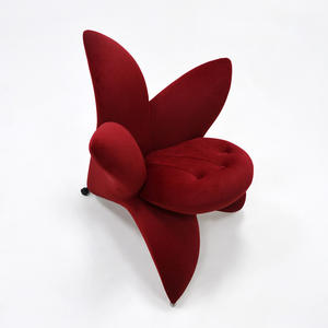 Lily Flower Design Modern Red Velvet Recliner Sofa for Living Room or Hotel <b>Balcony</b> Contemporary Accent Leisure Armchair - Product Image 4