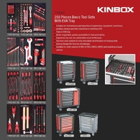 Kinbox 7 Cajones 250PCs Kit de herramientas Taller automotriz Gabinete de acero Caja rodante industrial Carro de herramientas