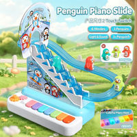 Jouet 2-en-1 Électrique Escaladeur d'Escaliers Pingouin Canard avec Piste de Course et Toboggan, Clavier de Piano Coloré, Lumières et Musique, Éducatif, en Plastique ABS