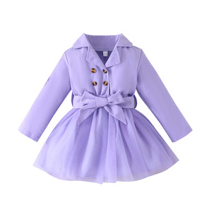 Ropa Infantil al por Mayor, Vestido Elegante de Malla con Parches, Mangas Largas, para Niños de 1 a 5 Años, Traje Pequeño con Estampado Moderno, ODM - Product Image 1