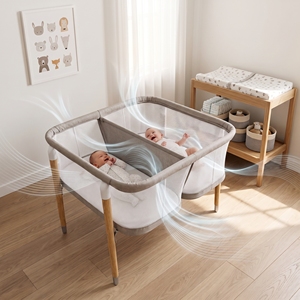 360 °   Cuna Doble Transpirable de Malla para Bebés, con Patas de Madera Maciza, Cuna Doble para Recién Nacidos - Product Image 5
