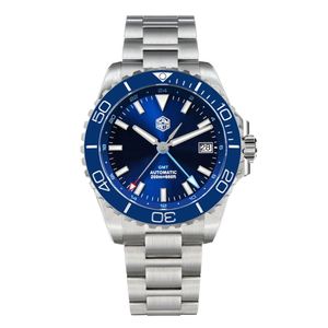 Montre automatique pour homme San Martin 39 mm, cadran brun foncé émaillé rétro, NH34 GMT, 20 bars, montre-bracelet SLN C3 Green Dive SN0136 - Product Image 1