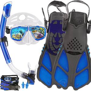 Kit de plongée avec masque, palmes et tuba complet, taille adulte S M L XL, bleu cyan, noir - Product Image 1