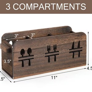 Caja de Almacenamiento de Cubiertos de Madera Rectangular Grabada, Organizador de Mesa para Bodas, Divisor Multiusos para Cocina - Product Image 4
