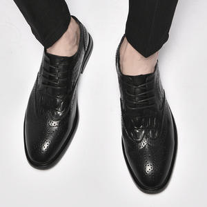Chaussures décontractées en cuir pour hommes, nouveau modèle brogue à lacets, bout rond, respirantes, antidérapantes, semelle extérieure en caoutchouc véritable, collection automne - Product Image 4