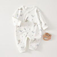 Combinaison Bébé Unisexe 100% Coton Tricotée à Manches Courtes Imprimé Dessin Animé Toutes Saisons Imperméable Respirante avec Fermeture Auto-agrippante – Vente en Gros