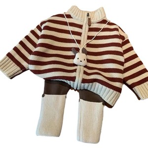 Tongxingyuan <b>Girls</b> Knitted <b>Cardigan</b> Set Stripe Thickening Cotton Woolen Autumn Winter Children Outfits - Product Image 5