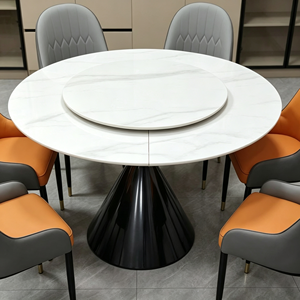 Ensemble de table à manger ronde moderne en marbre avec 6 chaises, design rotatif, pour la salle à manger à domicile - Product Image 4