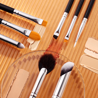 Ensemble professionnel de 15 pinceaux de maquillage pour les yeux avec manche en bois (pinceaux pour sourcils, cils et lèvres) (style éventail angulaire)
