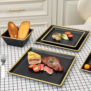 ชุดเครื่อง<span class=keywords><strong>ใช้</strong></span>บนโต๊ะอาหาร<span class=keywords><strong>พลาสติก</strong></span>ทรงสี่เหลี่ยม,<span class=keywords><strong>จาน</strong></span>ของหวานสำหรับปาร์ตี้เมลามีนสีดำพร้อมชุดเครื่อง<span class=keywords><strong>ใช้</strong></span>บนโต๊ะอาหารขอบทอง - Product Image 5