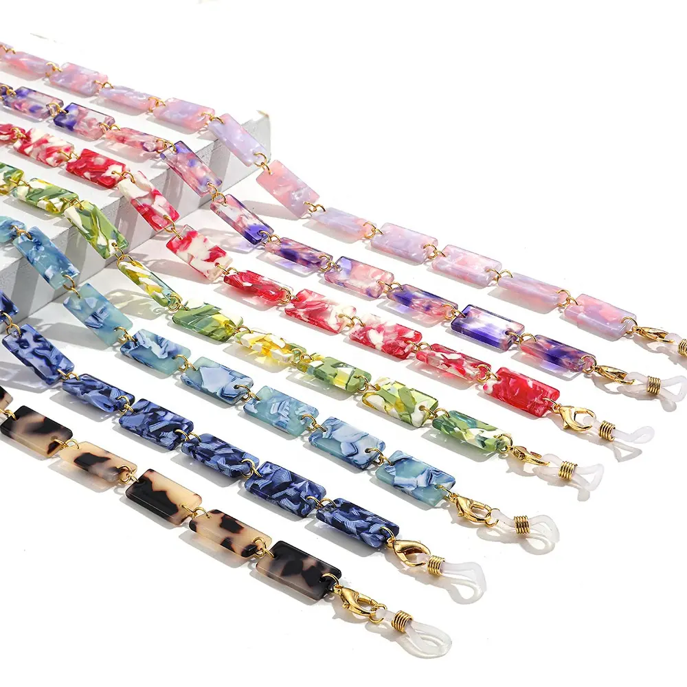 Catena per occhiali da vista multicolore alla moda con supporto per catena in acetato di cellulosa acrilico da 70cm