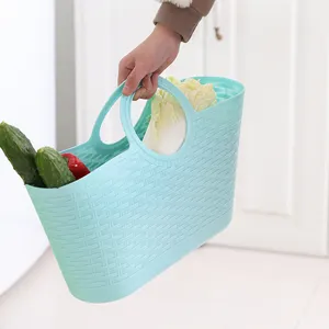 Multipurpose foldable large square woven plastic household basket with handles