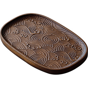 Bandeja de té redonda de madera de nogal Guanlan, tallada a mano con patrón de ondas, madera maciza para uso doméstico, sensación de alta gama. - Product Image 5