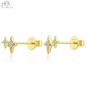 High Quality Wholesale Four-pointed Star Shape Design <b>Fine</b> Jewelry 18K Solid Yellow Gold Real Natural Diamond <b>Fine</b> <b>Stud</b> <b>Earrings</b> - Product Image 3