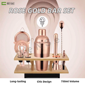 Ensemble cadeau de barman professionnel durable et moderne, 16 pièces, accessoires de bar, shaker à cocktails en acier inoxydable rose gold, kits de 750 ml - Product Image 3