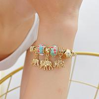 Glücksbringer Tier Elefant Kristall Strass Charm Armreif Armband Verstellbares Kabel Draht Wasserfest 18k PVD Vergoldet Edelstahl