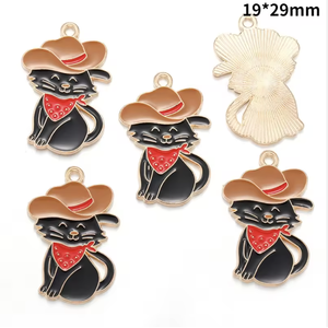 Breloque en alliage de designer, motifs chat, chapeau de cowboy et botte, émaillée, pour la fabrication de bijoux, pendentifs de collier, accessoires de bricolage pour téléphone et artisanat - Product Image 5