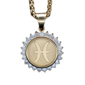 Mode 18K Plaqué Or Micro Pave CZ Astrologique 12 <span class=keywords><strong>Signe</strong></span> Du Zodiaque Charmes En Acier Inoxydable Zircone Pièce Médaillon Pendentifs - Product Image 5