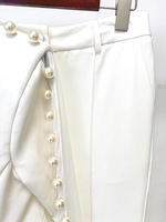 Ocstrade Automne 2026 Vêtements tendance pour femmes Blazer orné de perles blanches Pantalon évasé Ensemble deux pièces Tenue de bureau formelle
