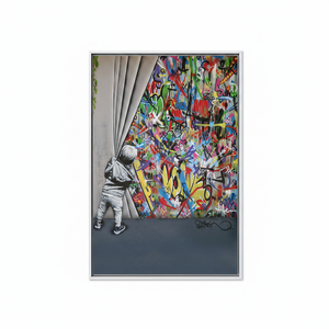 Urban Art <b>Canvas</b> Print - Banksy Boy Graffiti Wall Art,WHITE <b>FRAMED</b> <b>CANVAS</b> - Product Image 2