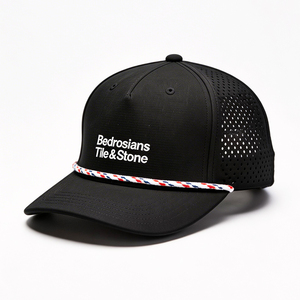 Men's Sporty Performance Perforated Rope Cap Custom Logo Embroidered 5-Panel Laser Baseball <b>Hat</b> with Letter Pattern - Product Image 5