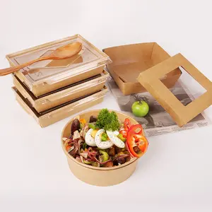 Vierkante Basis Food Grade Kraftpapier Salade Doos, Pizza Pasta Gebakken Kip Brood Takeaway Pakket