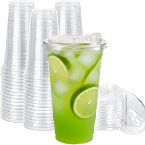 Vasos Desechables de PET Transparentes para Bebidas con Tapas de Domo 16 oz Empaque de Plástico de Pared Sencilla para Café Helado Jugo Botella de Agua para Llevar - Product Image 1