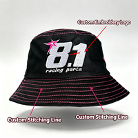 Topi Bucket Bordir Logo Kustom, Pelindung Sinar Matahari, Bahan Bernapas, Unisex, Hitam, Untuk Outdoor, Camping, Memancing, Jahitan Kustom