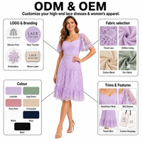 OEM ODM Robe midi en dentelle pour femme avec logo personnalisé, col carré, manches courtes, tenue de soirée décontractée, marque privée, vente en gros