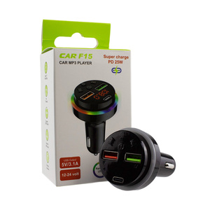 Cargador de coche inalámbrico superrápido PD de 25W con pantalla digital LED arcoíris y reproductor de MP3 para coche - Product Image 5