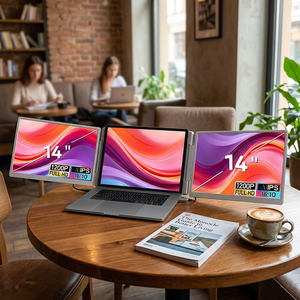 Moniteur triple portable 14 pouces IPS, rotation à 360°, basculement vertical facile, Plug & Play, compatible avec de nombreux ordinateurs portables, extension d'écran double pour ordinateurs portables - Product Image 1
