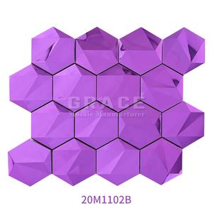 Hexagone 3D mur miroir décoration Surface lisse mosaïque KTV <span class=keywords><strong>fond</strong></span> robuste 304 acier inoxydable brossé or métal mosaïque carrelage - Product Image 5