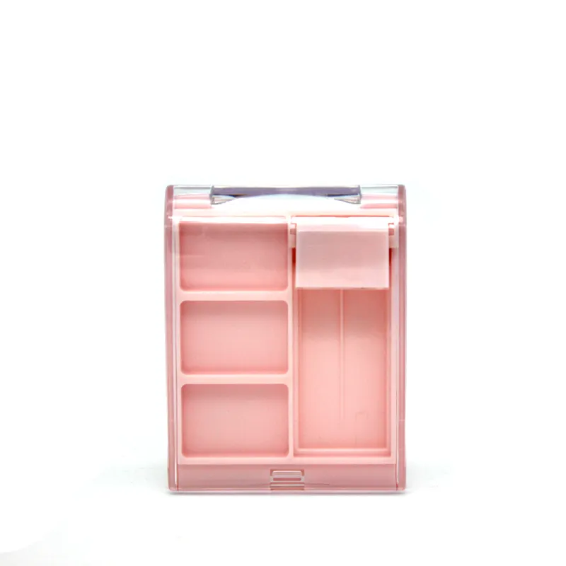 3 holes Rectangle empty plastic eyeshadow eyebrow powder concealer case cosmetic makeup box with one hole for brush