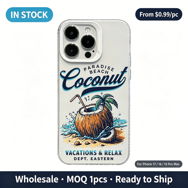 Vintage Retro Coconut Summer Beach Pattern Clear TPU Case, Shockproof Phone Cover for iPhone 17 16 15 14 13 Pro Max