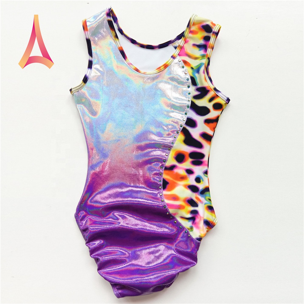 Блестящие гимнастические трико с эффектом омбре с принтом Halo, Детское трико без рукавов