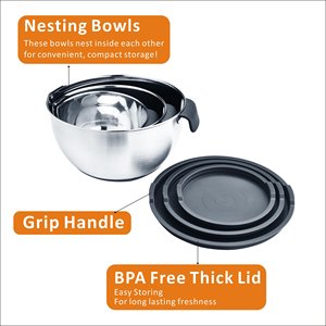 Set di Ciotole <span class=keywords><strong>Fungho</strong></span> in Acciaio Inossidabile con Base in Silicone, Manico Antiscivolo, Beccuccio e Coperchio in PE - Ecologico, per Cucinare e Lavabile in Lavastoviglie - Product Image 4
