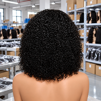 Wig rambut manusia afro keriting kinky raw virgin pre-plucked cuticle aligned, pendek, HD lace front tanpa lem, model bob curly Burmese frontal.