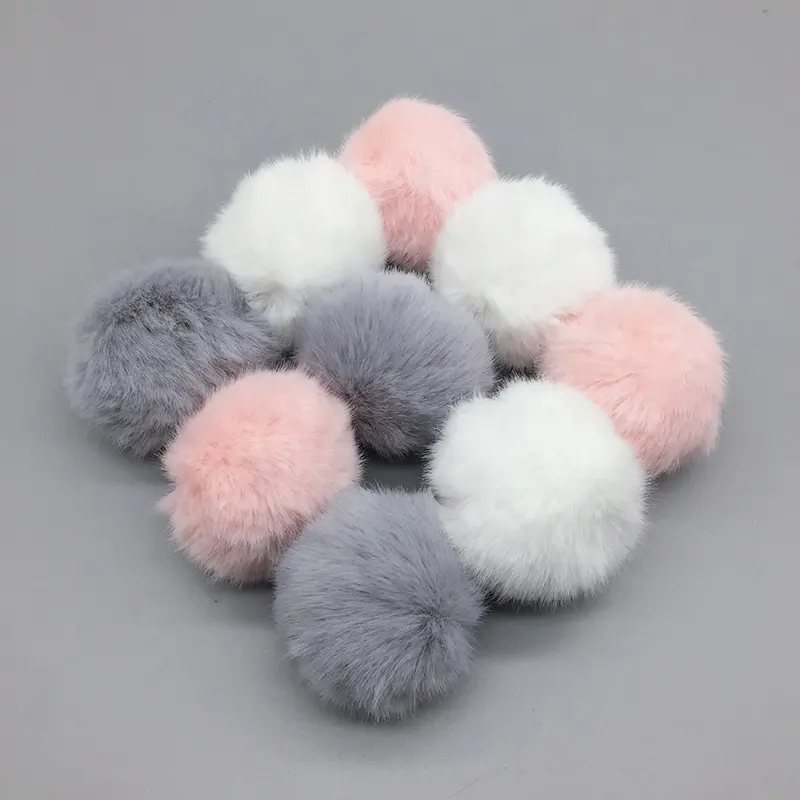 Faux Rabbit Fur Pom Poms, Lovely Smoke Faux Fur Pompoms for Crochet Knitting Hat, Pompom Keychain Shoe Clips DIY