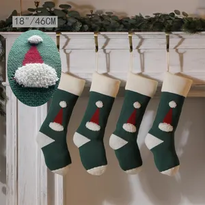 Personalized 3D Christmas Hat Stocking Red And Green Stocking Customized Holiday Embroidery Stockings