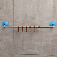 QINLAN Porte-serviettes mural moderne en acier inoxydable auto-adhésif à barre unique avec 6 crochets, design multifonctionnel et écologique pour salle de bain