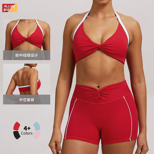 Sujetador deportivo halter para mujer, rojo, de nailon y elastano, ajustado, para yoga, fitness y running al aire libre - Product Image 2