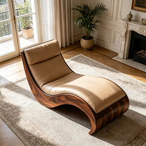 Chaise longue en cuir de luxe de forme ondulée pour salon et chambre à coucher - Product Image 2